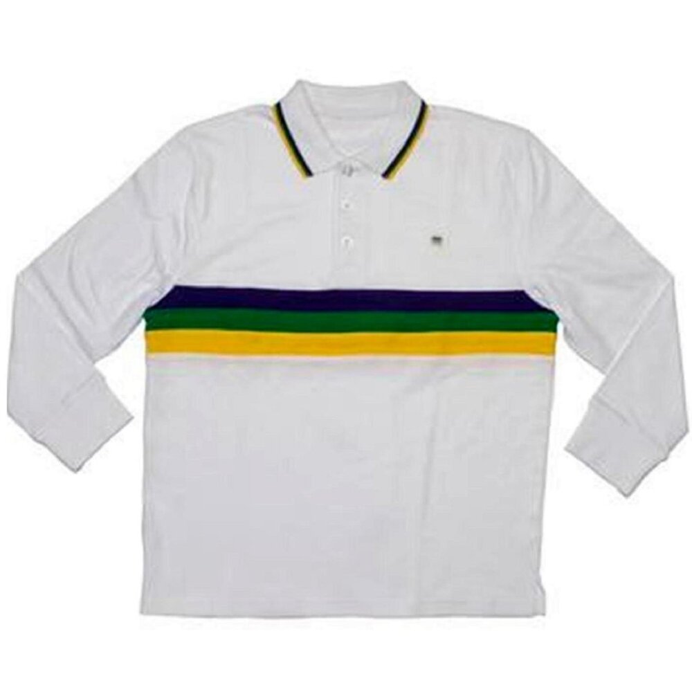 Adult 2X Or 3X Mardi Gras White Purple Green Yellow Long Sleeve Shirt